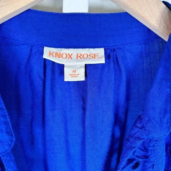 Knox Rose Size Medium Ruffle Blue Eyelet Blouse Flared Tassel - Picture 7 of 7